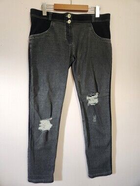 Freddy WR.UP Y2K Grunge Black Distressed Two-Tone Contrast Stitch Shaping Jeans